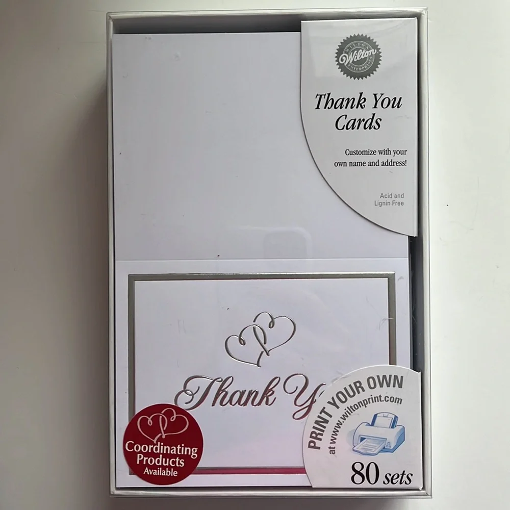 Wilton THANK YOU cards - Wedding Hearts 80 Sets